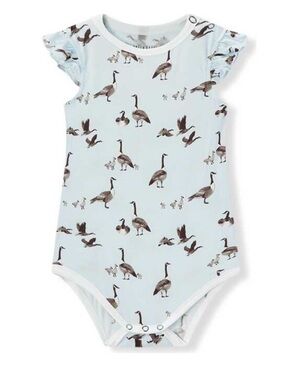 MILKBARN KIDS Goose Luxe Stretch Ruffle One Piece Bodysuit in Light Blue 12-18M